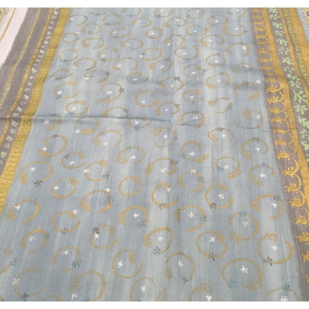 Designers Guild England Qamis Fabric  Light Blue Gold Green 50 “ x 54 “